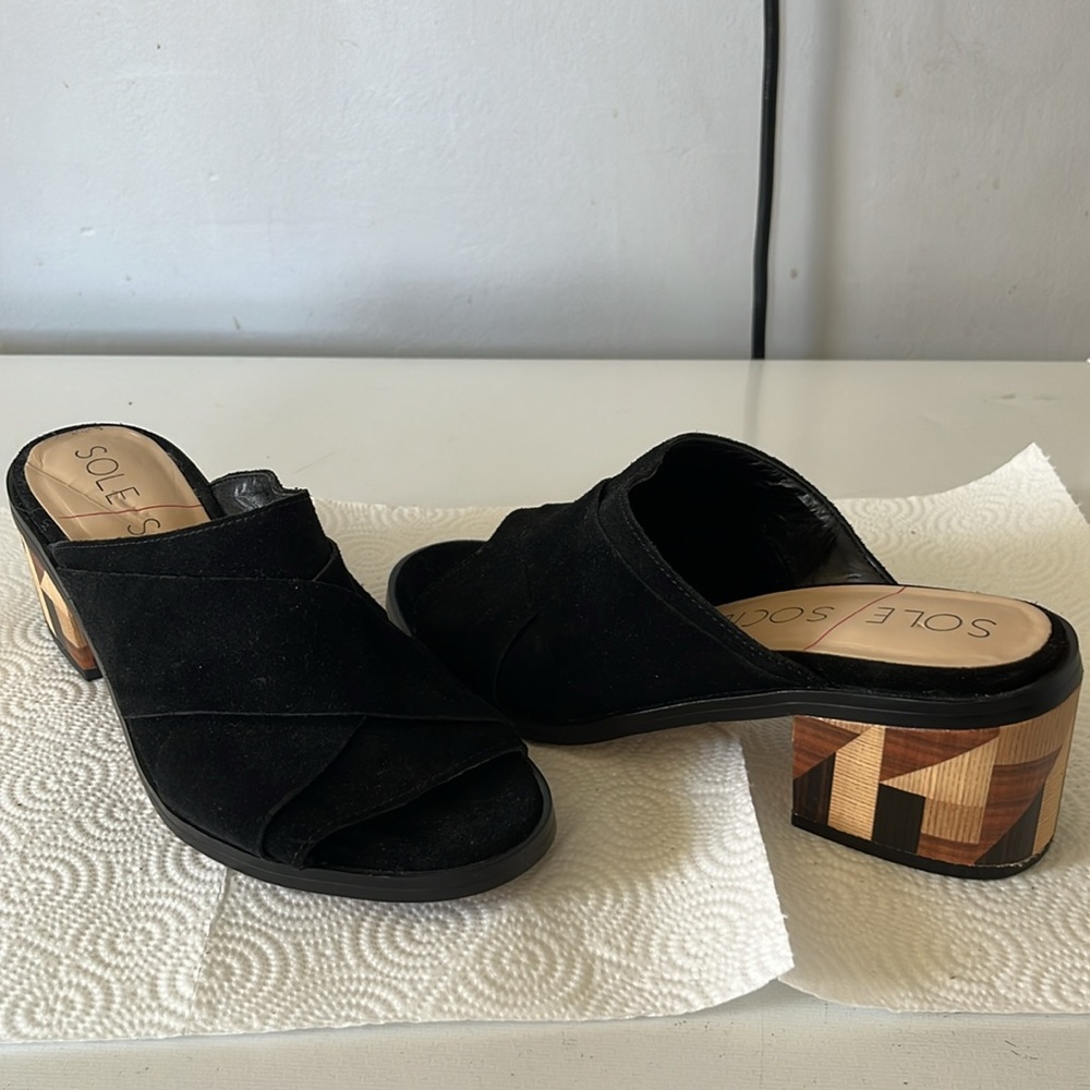 Sole Society Black Women's 7 Tota Slide Suede Sandals